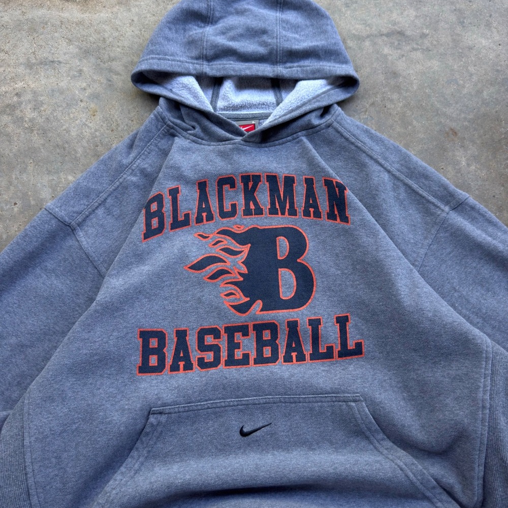 Vintage 90s Nike Hoodie Center Swoosh Team Blackman Grey Large (d11)